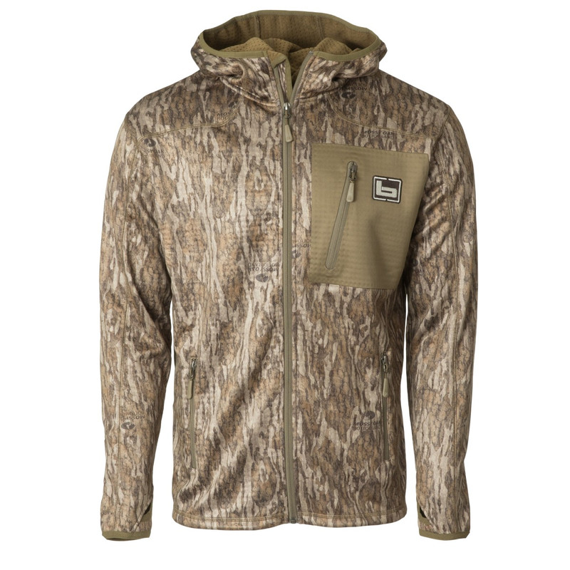 Banded Hooded Mid Layer Fleece Full Zip Jacket in Mossy Oak Bottomland Color